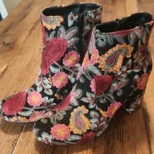 MIA Black Ankle Boots with Pink and Orange Embroidery